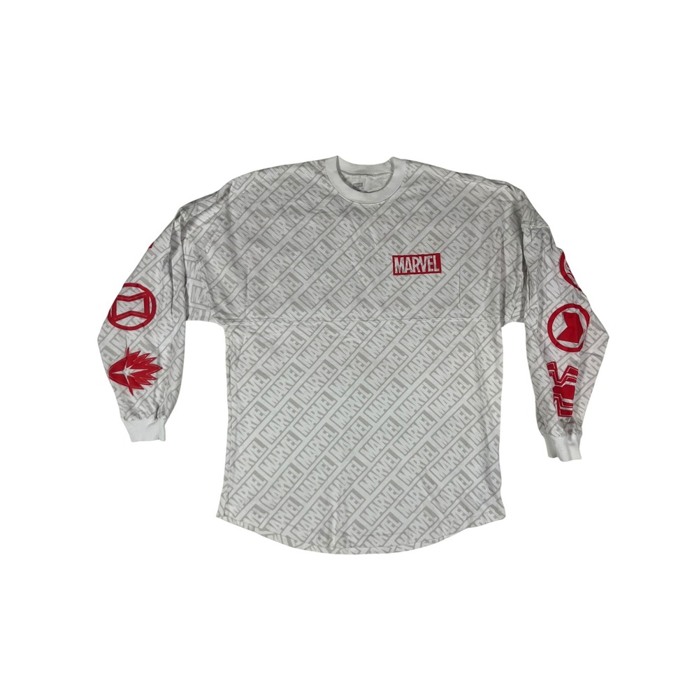 Marvel Comics Spirit Jersey Long Sleeve Shirt White Red Graphic Print Women's S